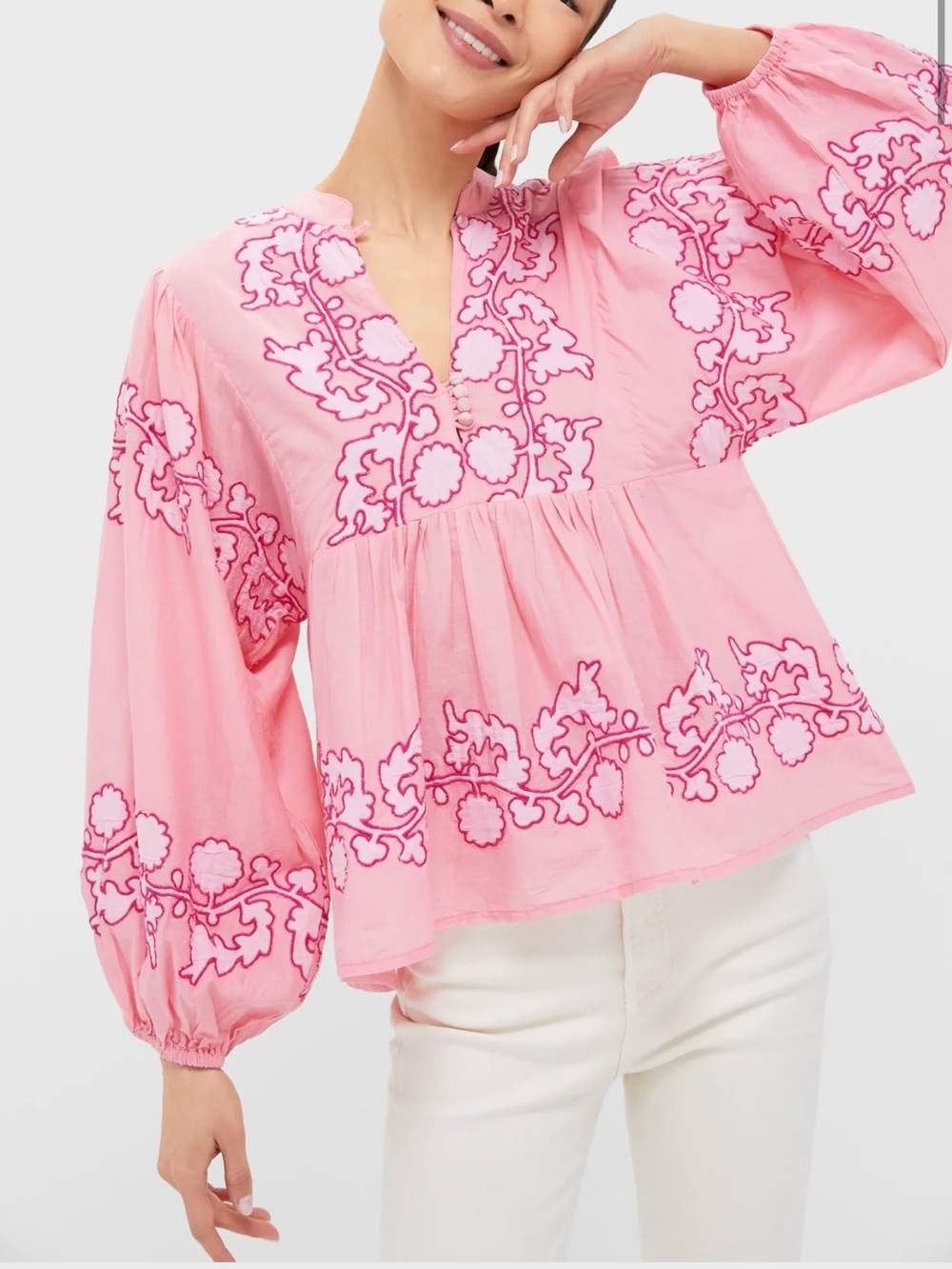 NWOT Oliphant Tangier Pink Mandarin Balloon Top Size Small